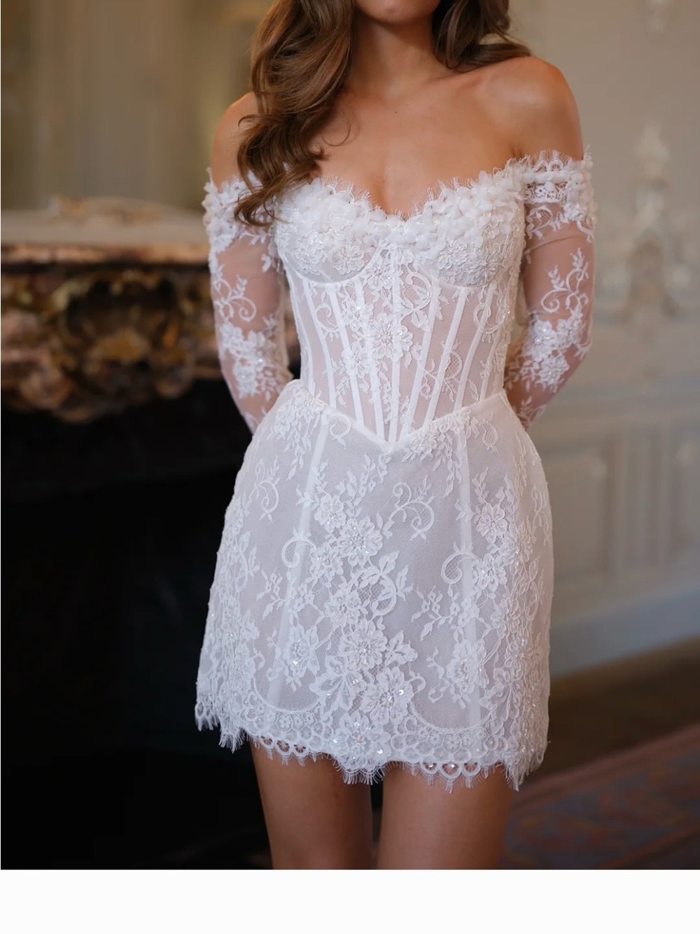 Rosie Etienne Lilly Dress: White Lace Corset Mini Wedding Dress